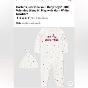 3M - Carter's White Baby One-Piece Footie with Pink Heart Print and Matching Hat